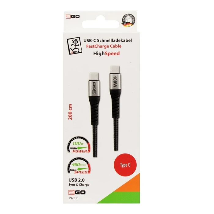 Φορτιστής Πρίζας 2GO quick charging USB-C 100W Thunderbolt 2m