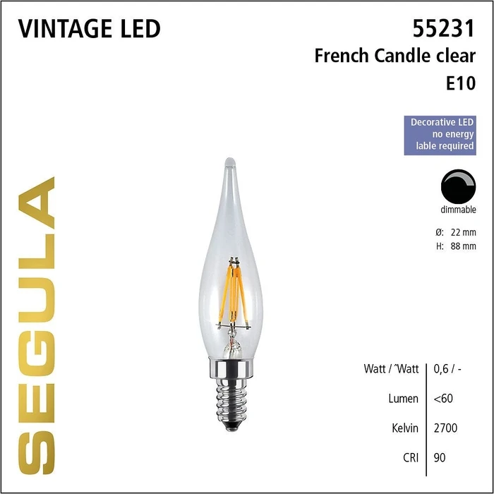 Λάμπα LED Segula French Candle clear E10 1,5W 2700K dimmable