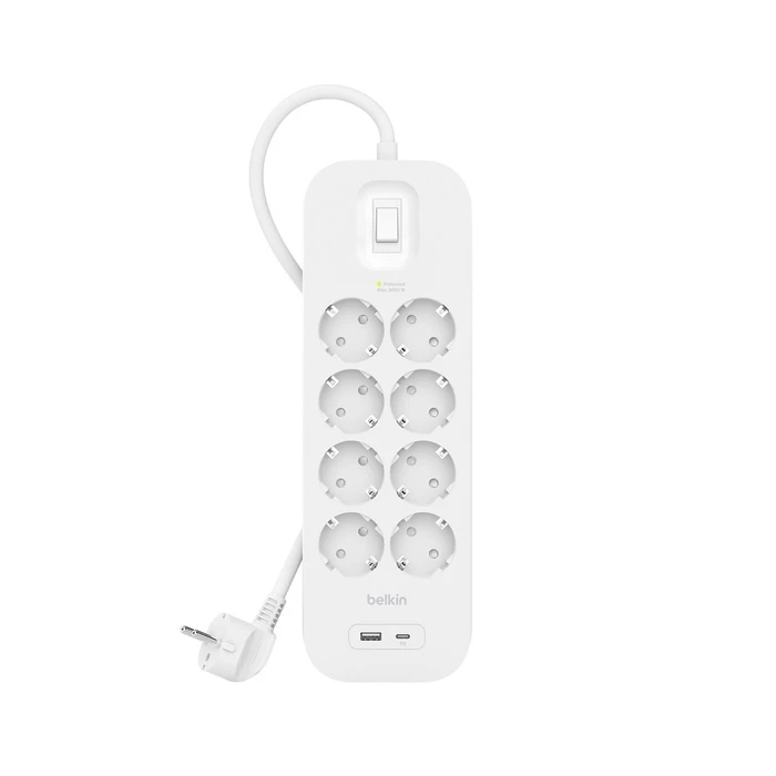Πολύπριζο Belkin Surge 8-fold + USB-A+C,900J,18W,2m SRB003vf2MV2