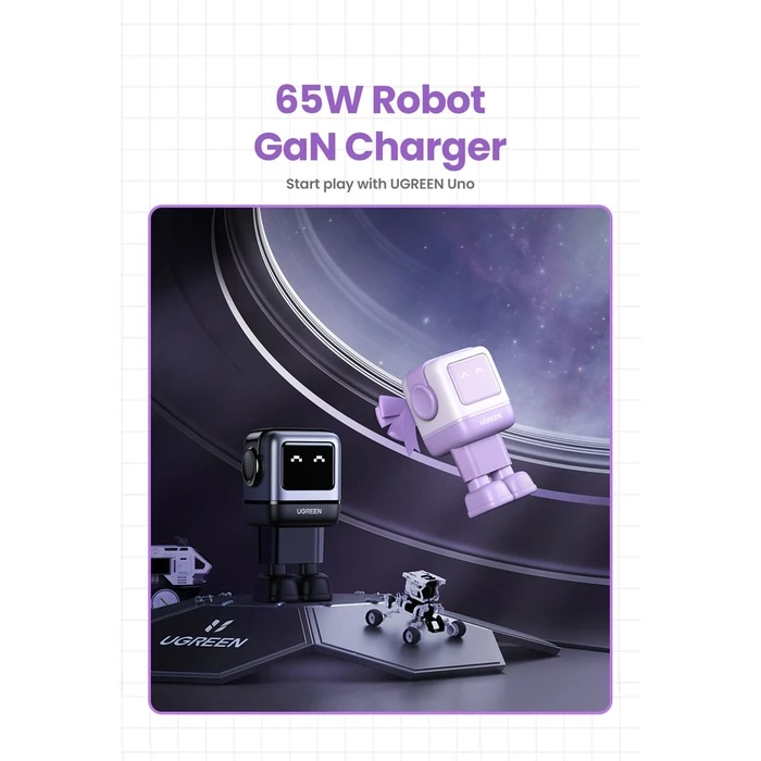 Φορτιστής Πρίζας UGreen Uno RG 65W 3-Port GaN Fast EU purple