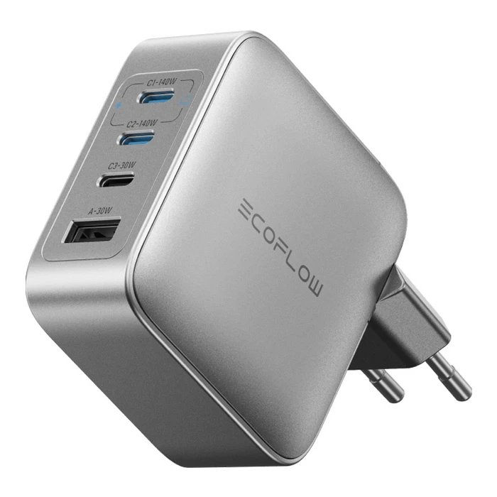 EcoFlow Φορτιστής Χωρίς Καλώδιο GaN με Θύρα USB-A και 3 Θύρες USB-C 140W Quick Charge 3.0 Ασημί (Rapid Pro)
