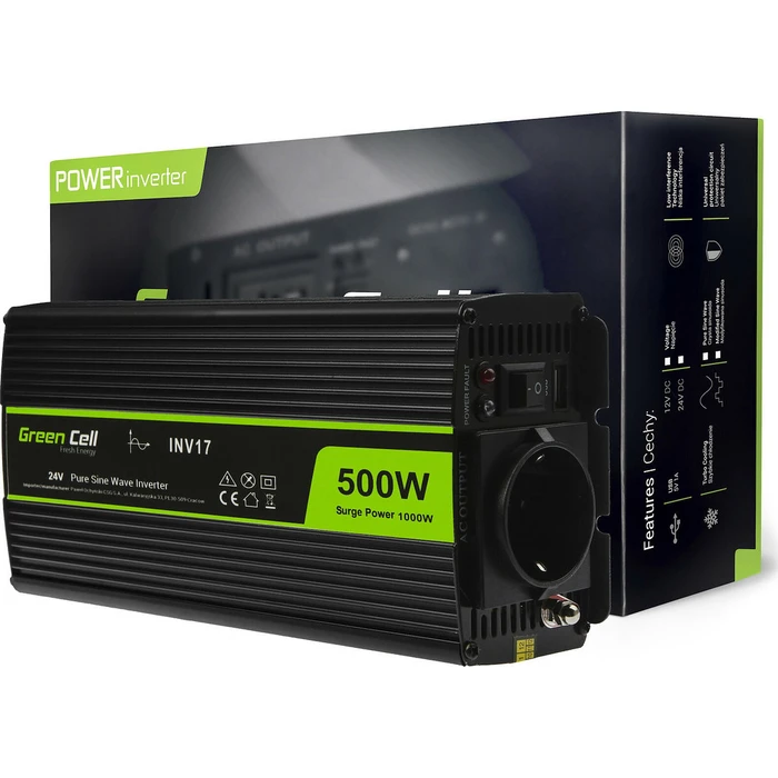 Inverter Αυτοκινήτου Green Cell 24V σε 230V Καθαρού Ημιτόνου 500W