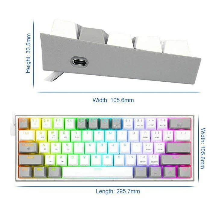 Gaming Πληκτρολόγιο Redragon K616 Fizz PRO Λευκό/Γκρι Red Switch