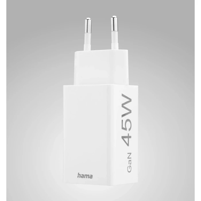 Φορτιστής Πρίζας Hama Mini GaN 45W PD/QC (1x USB-C, 1x USB-A) Λευκός