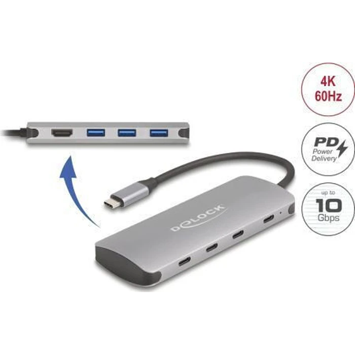 USB Hub Delock 7Port USB 10Gbps Hub and 4K HDMI Ausgang/USB Typ-C