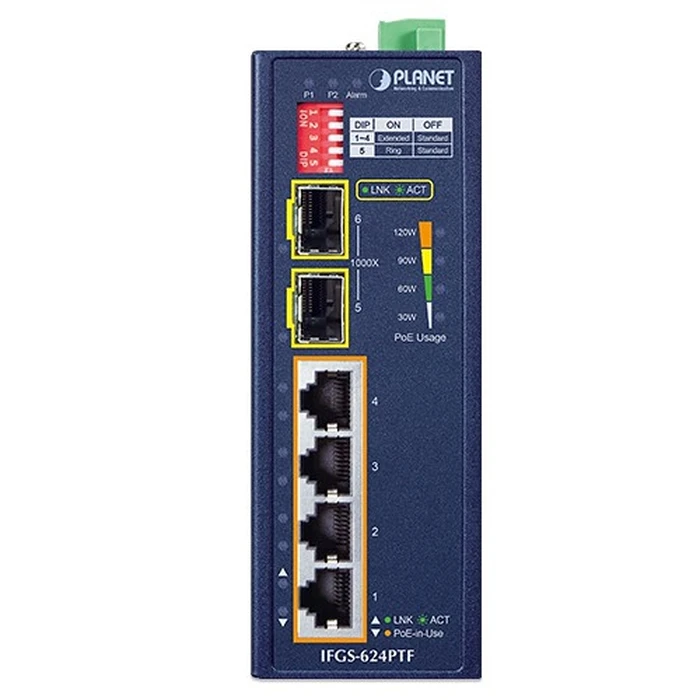 Network Switch Planet Industrial 4-Port 100TX+2-Port 100TX SFP IFGS-624PTF