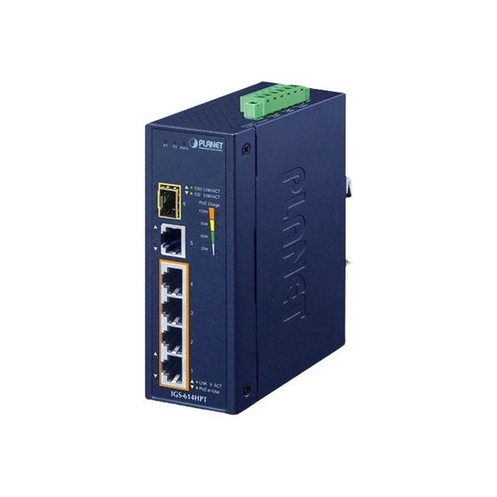 Network Switch Planet Industrial 4-Port PoE +1xGE + 1xSFP IGS-614HPT