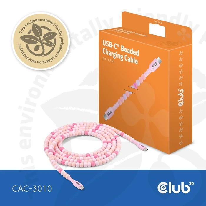 Καλώδιο USB Club 3D Lifestyle USB-C pearl PD60W,480Mbps 2m Pink retail
