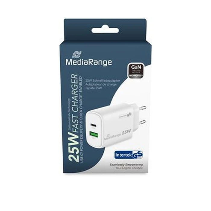Φορτιστής Πρίζας MediaRange 43W 2-Port 1x USB-A/1x USB-C GaN, White
