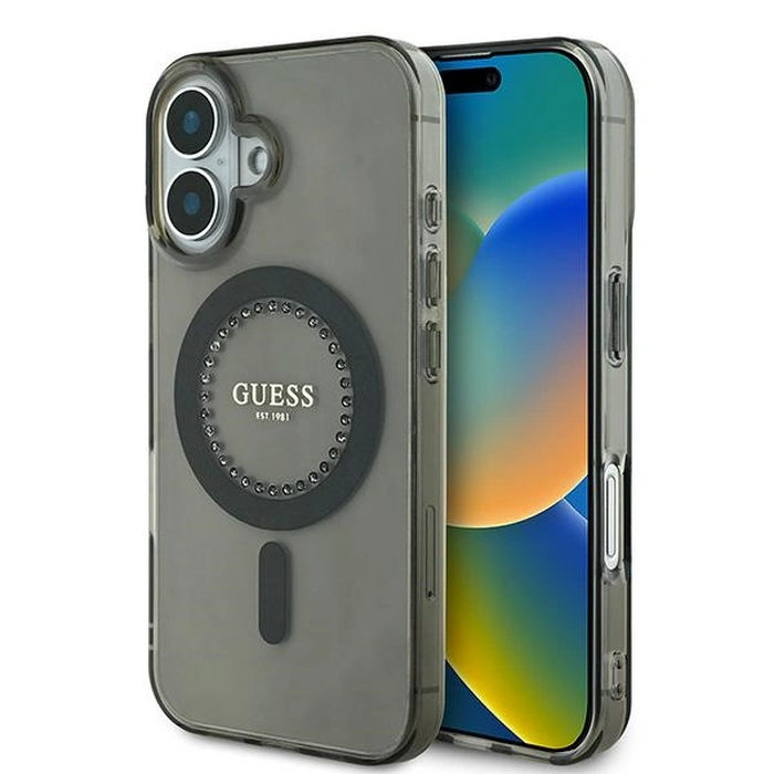 Guess GUHMP16MPFTDTEK Apple iPhone 16 Plus hardcase IML Rhinestones MagSafe black