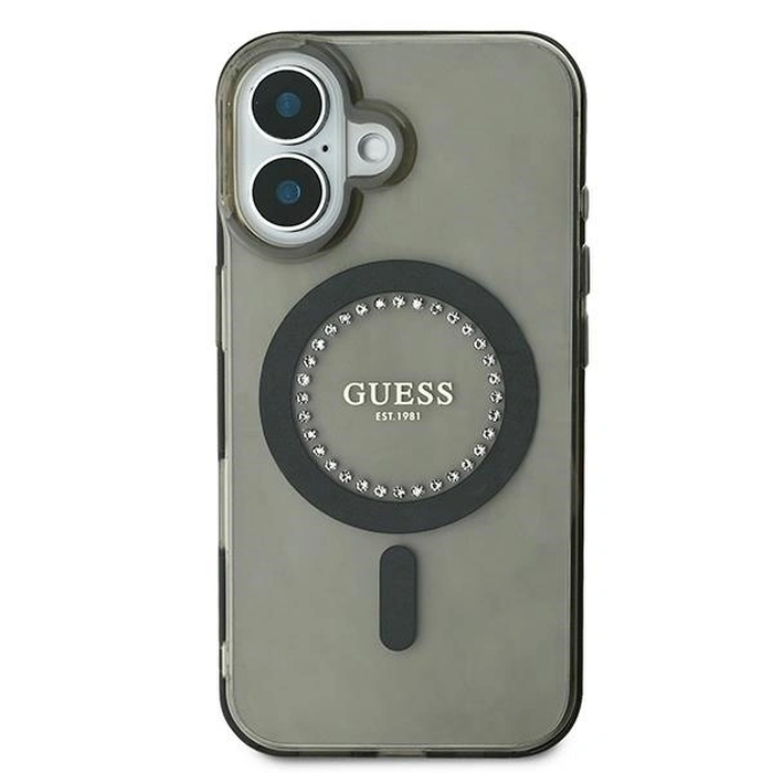 Guess GUHMP16MPFTDTEK Apple iPhone 16 Plus hardcase IML Rhinestones MagSafe black