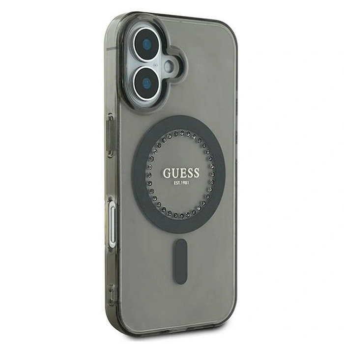 Guess GUHMP16MPFTDTEK Apple iPhone 16 Plus hardcase IML Rhinestones MagSafe black