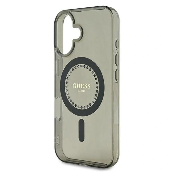 Guess GUHMP16MPFTDTEK Apple iPhone 16 Plus hardcase IML Rhinestones MagSafe black