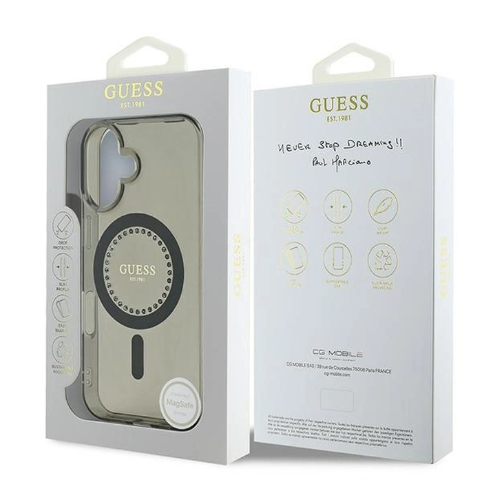 Guess GUHMP16MPFTDTEK Apple iPhone 16 Plus hardcase IML Rhinestones MagSafe black