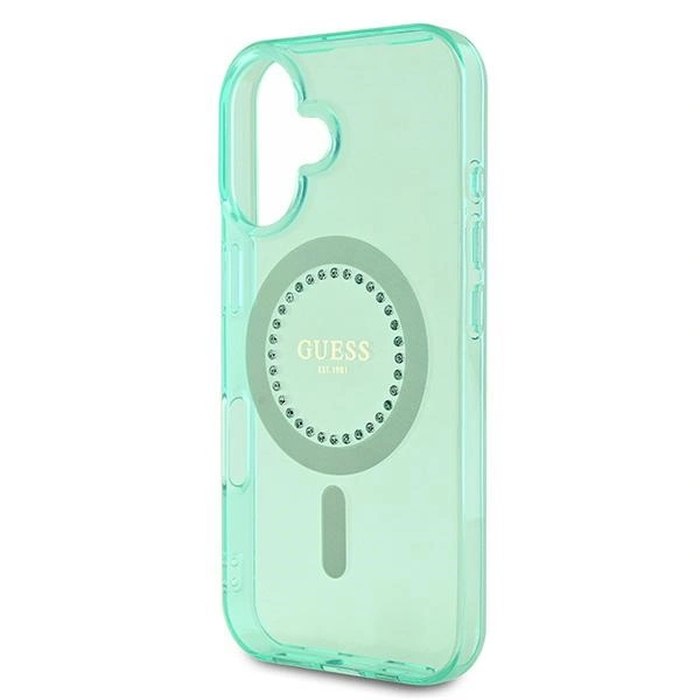 Guess GUHMP16MPFTDTEN Apple iPhone 16 Plus hardcase IML Rhinestones MagSafe green