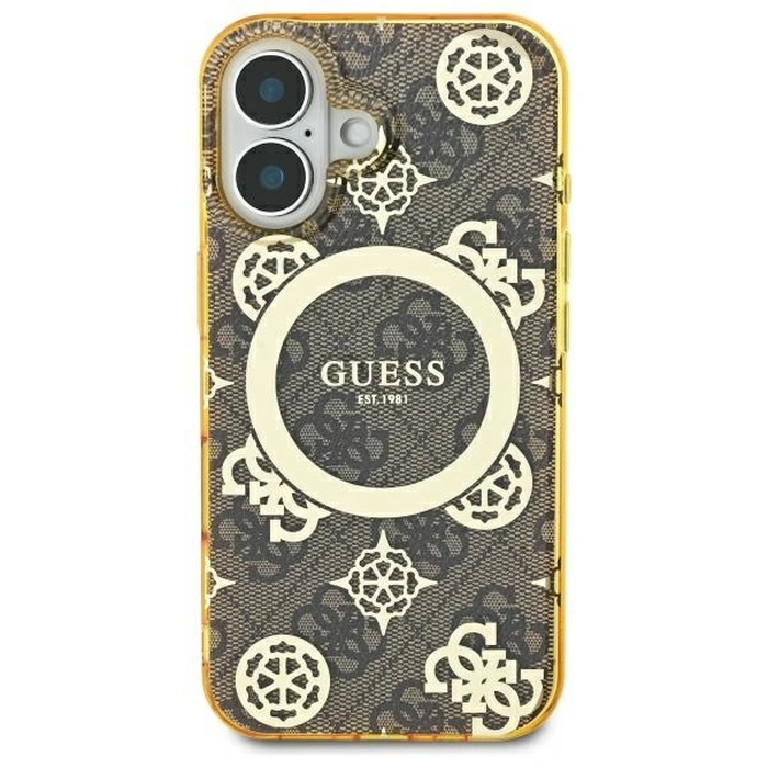 Guess GUHMP16SH4PYEEW Apple iPhone 16 hardcase IML Peony On 4G Background MagSafe brown