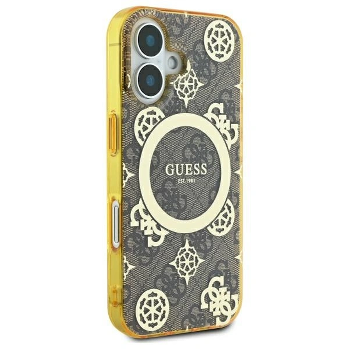Guess GUHMP16SH4PYEEW Apple iPhone 16 hardcase IML Peony On 4G Background MagSafe brown