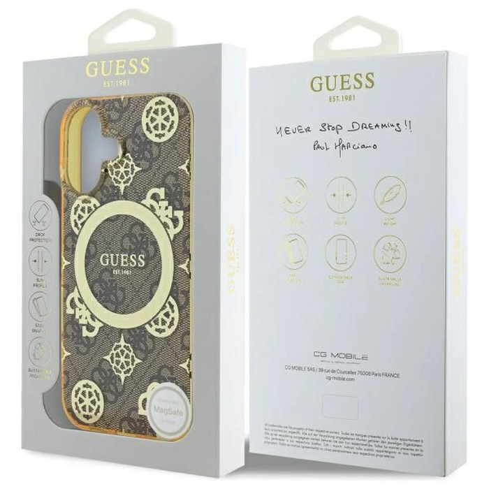 Guess GUHMP16SH4PYEEW Apple iPhone 16 hardcase IML Peony On 4G Background MagSafe brown