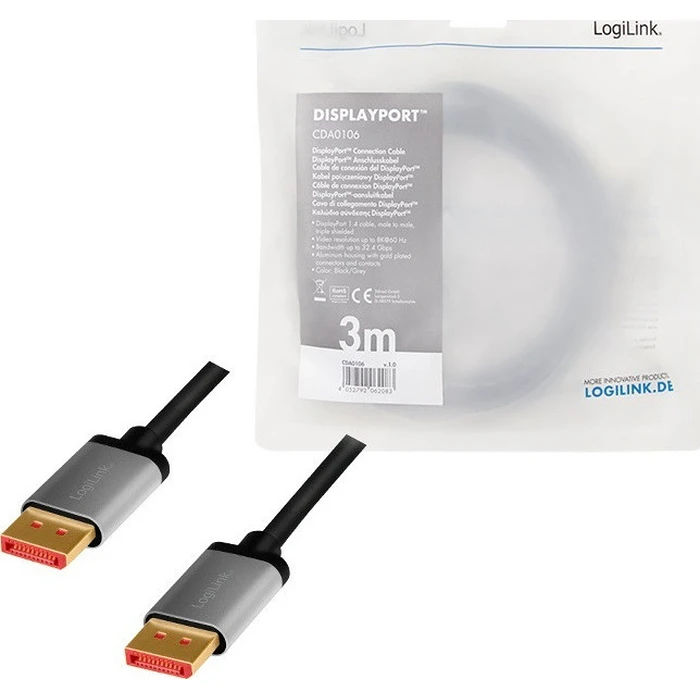 Καλώδιο DisplayPort Logilink male 3m Μαύρο (CDA0106)