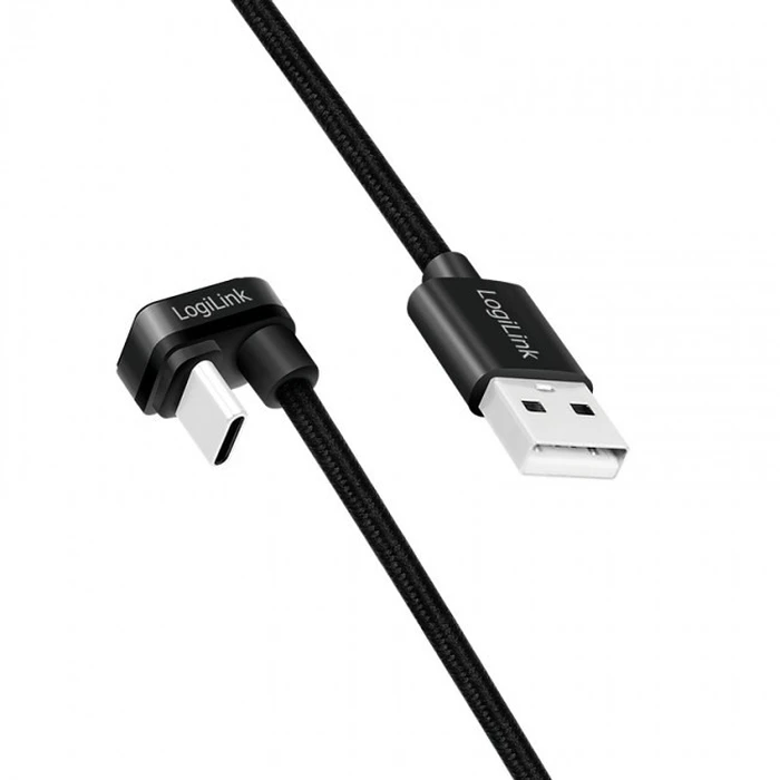 Καλώδιο USB Logilink USB-A σε USB-C 3.0m με πλέξη, γωνιακό, μαύρο