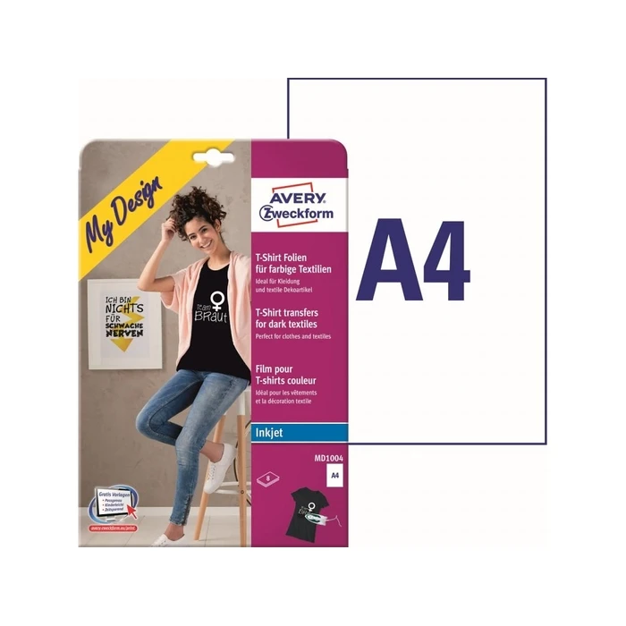 Μεμβράνες Μεταφοράς Avery για έγχρωμα υφάσματα A4, 8 φύλλα + 8 φύλλα σιλικόνης