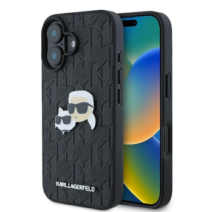 Karl Lagerfeld KLHCP16SPGKLKCPK Apple iPhone 16 hardcase Monogram Karl&Chaoupette Head Pin black