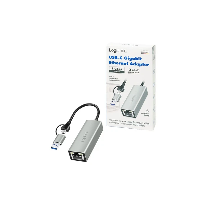 LogiLink UA0238B USB?C > Gigabit Ethernet Αντάπτορας με 2?σε?1 USB