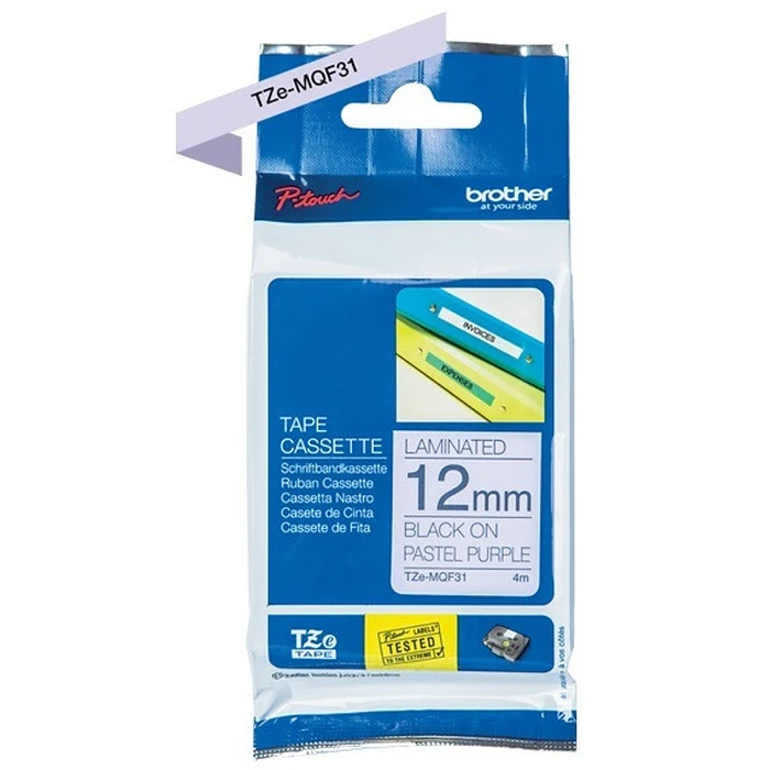 Ταινία Ετικετογράφου Brother Laminated P-Touch TZe-MQF31 - 12mm x 4m - Black on Pastel Purple