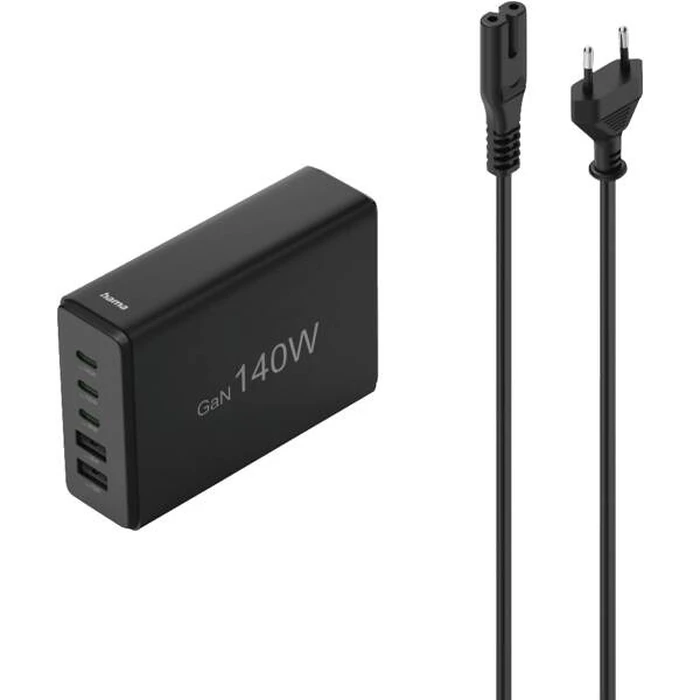 Φορτιστής Laptop 140W Hama GaN PD/QC 3x USB-C, 2x USB-A Black