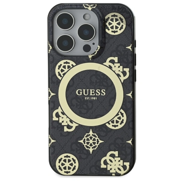 Guess GUHMP16LH4PYEEK Apple iPhone 16 Pro hardcase IML Peony On 4G Background MagSafe black