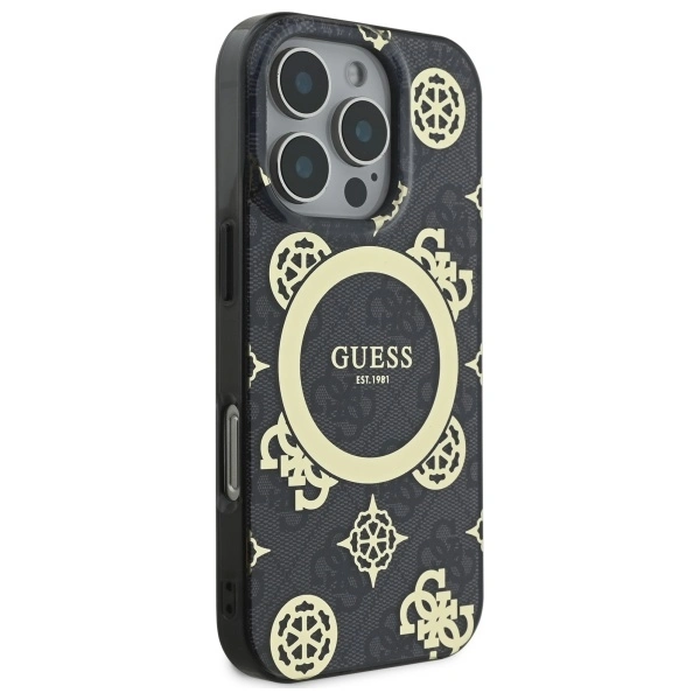 Guess GUHMP16LH4PYEEK Apple iPhone 16 Pro hardcase IML Peony On 4G Background MagSafe black
