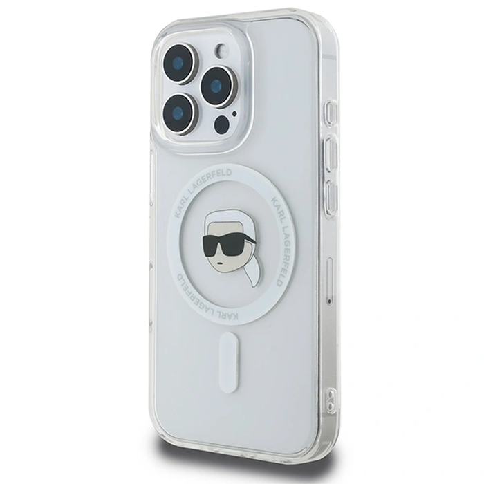 Karl Lagerfeld KLHMP16LHLSKIH Apple iPhone 16 Pro hardcase IML Metal Karl Head MagSafe white