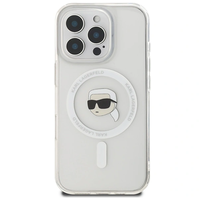 Karl Lagerfeld KLHMP16LHLSKIH Apple iPhone 16 Pro hardcase IML Metal Karl Head MagSafe white
