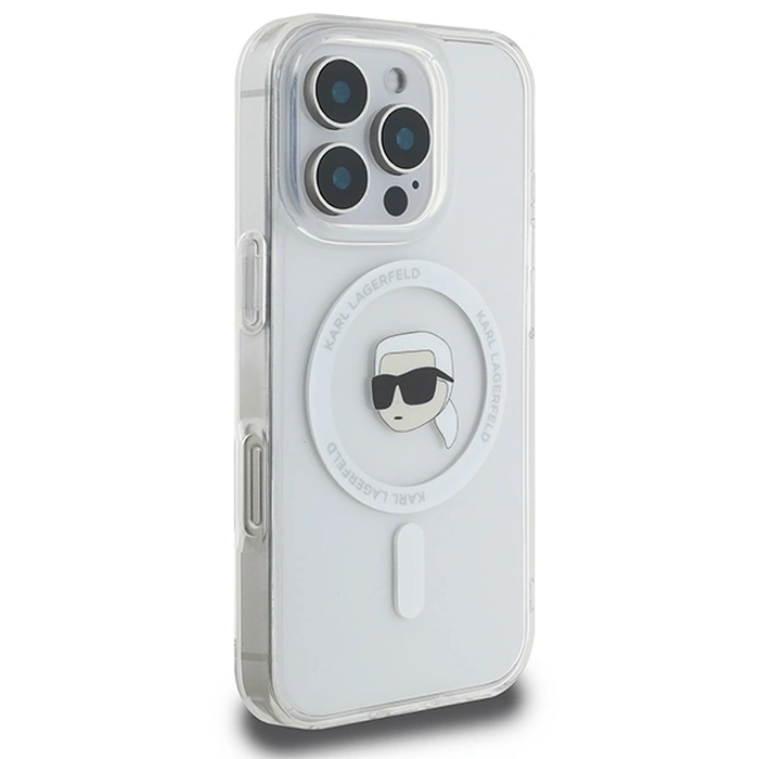 Karl Lagerfeld KLHMP16LHLSKIH Apple iPhone 16 Pro hardcase IML Metal Karl Head MagSafe white