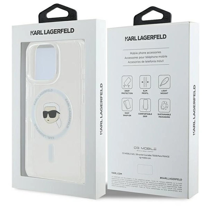 Karl Lagerfeld KLHMP16LHLSKIH Apple iPhone 16 Pro hardcase IML Metal Karl Head MagSafe white