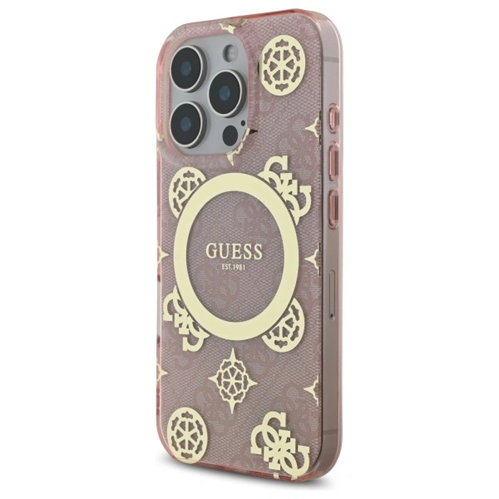 Guess GUHMP16LH4PYEEP Apple iPhone 16 Pro hardcase IML Peony On 4G Background MagSafe pink