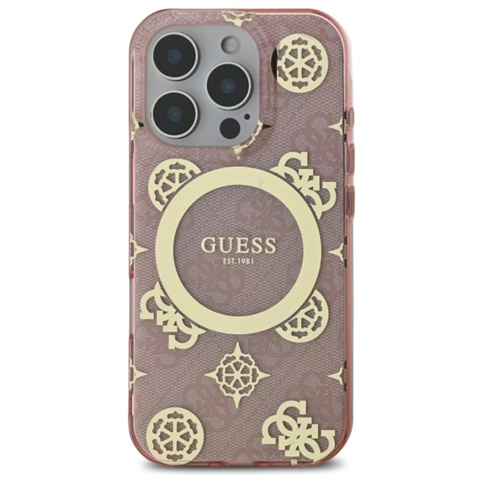 Guess GUHMP16LH4PYEEP Apple iPhone 16 Pro hardcase IML Peony On 4G Background MagSafe pink