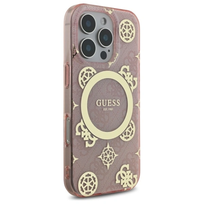 Guess GUHMP16LH4PYEEP Apple iPhone 16 Pro hardcase IML Peony On 4G Background MagSafe pink