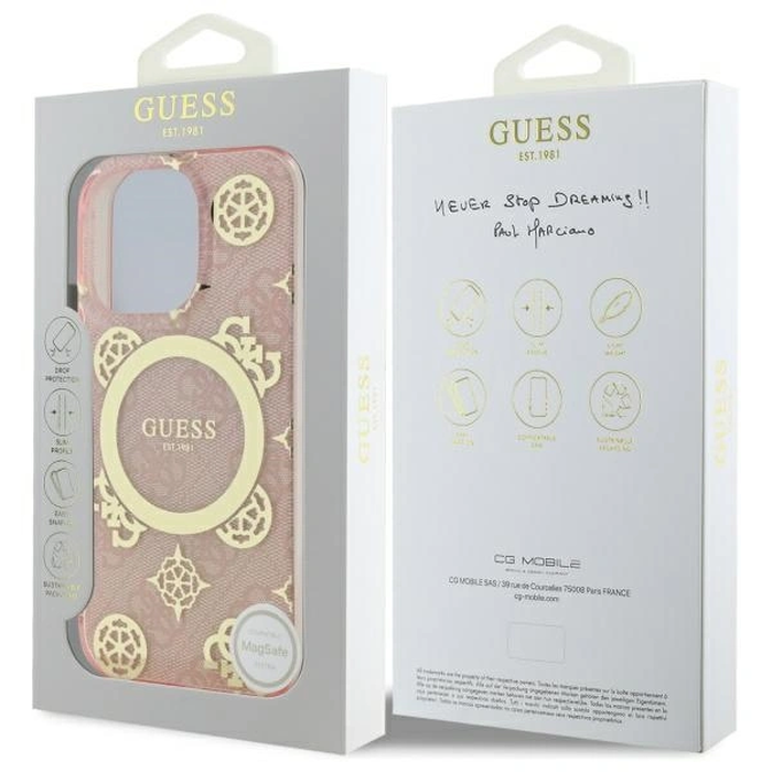 Guess GUHMP16LH4PYEEP Apple iPhone 16 Pro hardcase IML Peony On 4G Background MagSafe pink