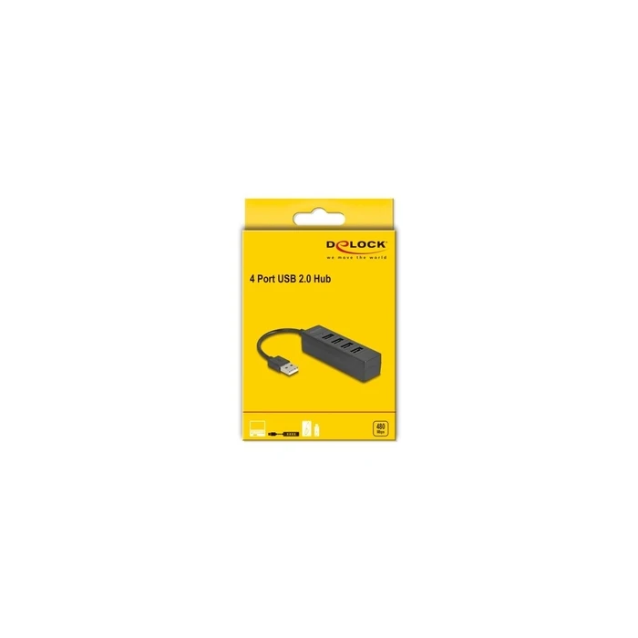 DELOCK USB Hub 4 Port USB 2.0 με 4 x USB Τύπου-A θηλυκό (μαύρο) - MPN 64334