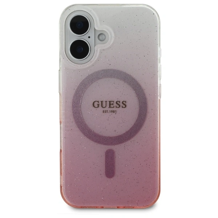 Guess GUHMP16SHGRCELP Apple iPhone 16 hardcase IML Glitter Gradient MagSafe pink