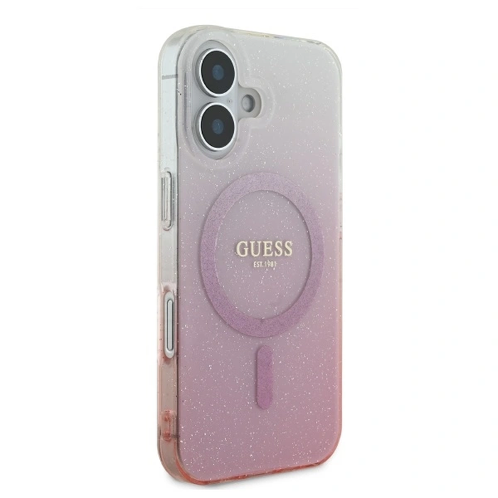 Guess GUHMP16SHGRCELP Apple iPhone 16 hardcase IML Glitter Gradient MagSafe pink