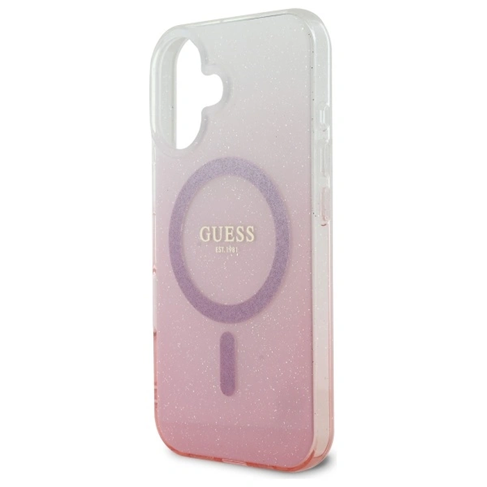 Guess GUHMP16SHGRCELP Apple iPhone 16 hardcase IML Glitter Gradient MagSafe pink