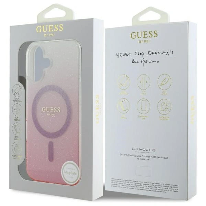 Guess GUHMP16SHGRCELP Apple iPhone 16 hardcase IML Glitter Gradient MagSafe pink