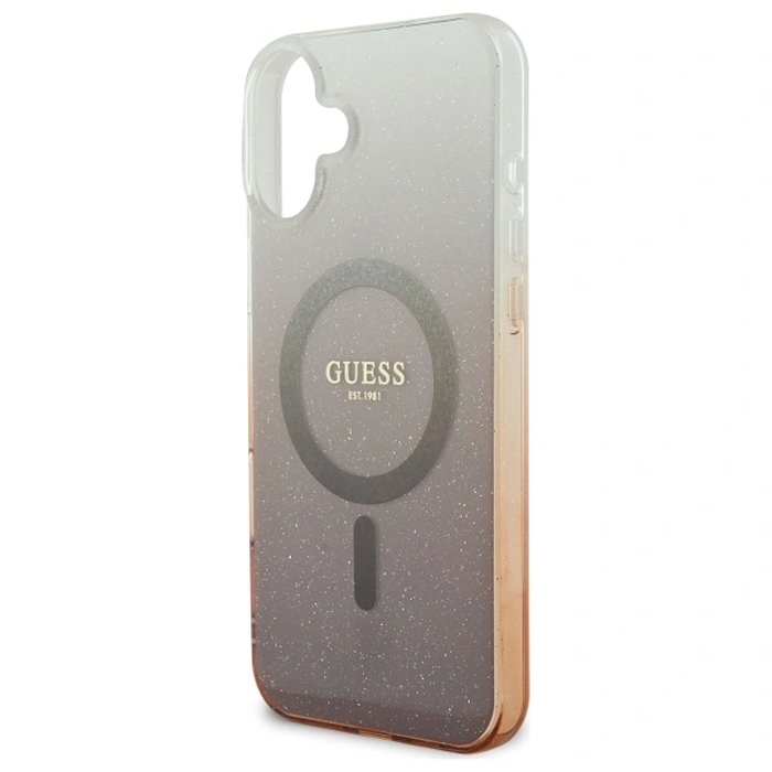 Guess GUHMP16SHGRCELW Apple iPhone 16 hardcase IML Glitter Gradient MagSafe brown