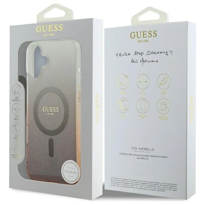 Guess GUHMP16SHGRCELW Apple iPhone 16 hardcase IML Glitter Gradient MagSafe brown