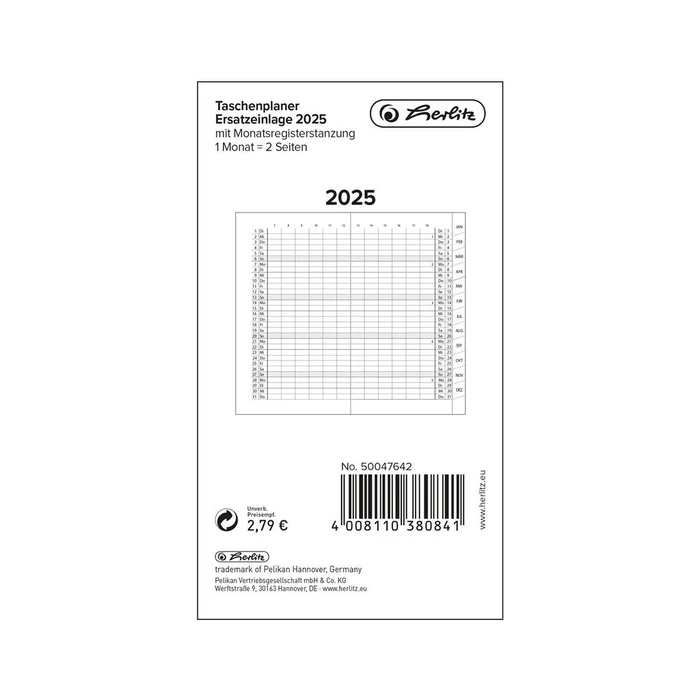 Ημερολόγιο Herlitz pocket planner 2025 monthly register punched stapled