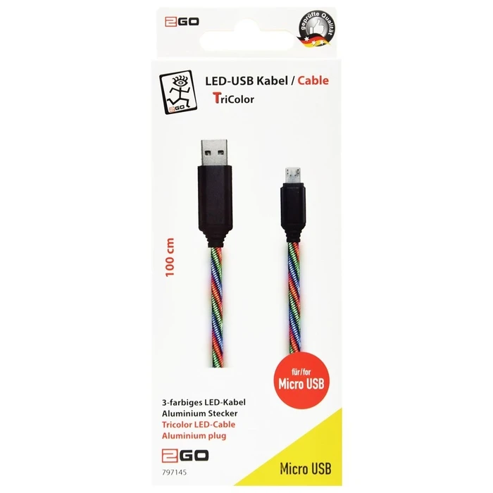 Καλώδιο USB 2GO Datakabel "Tricolor" LED-Beleucht. Micro USB 1m