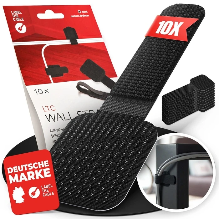 Οργανωτής Καλωδίων LTC Velcro Wall 10er Set self-adhesive Black