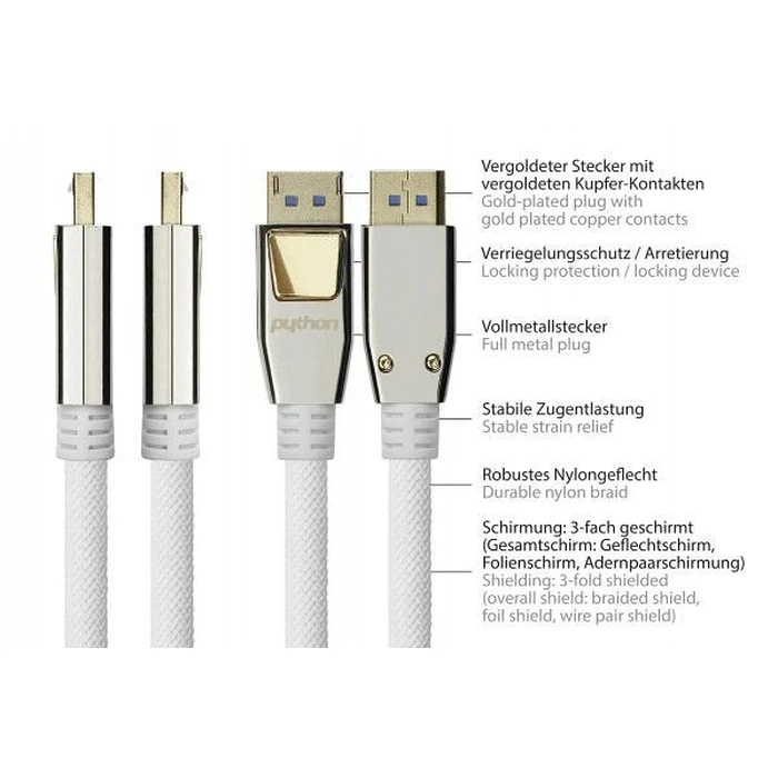 Καλώδιο DisplayPort Python 2.0 nylon braid White 3m
